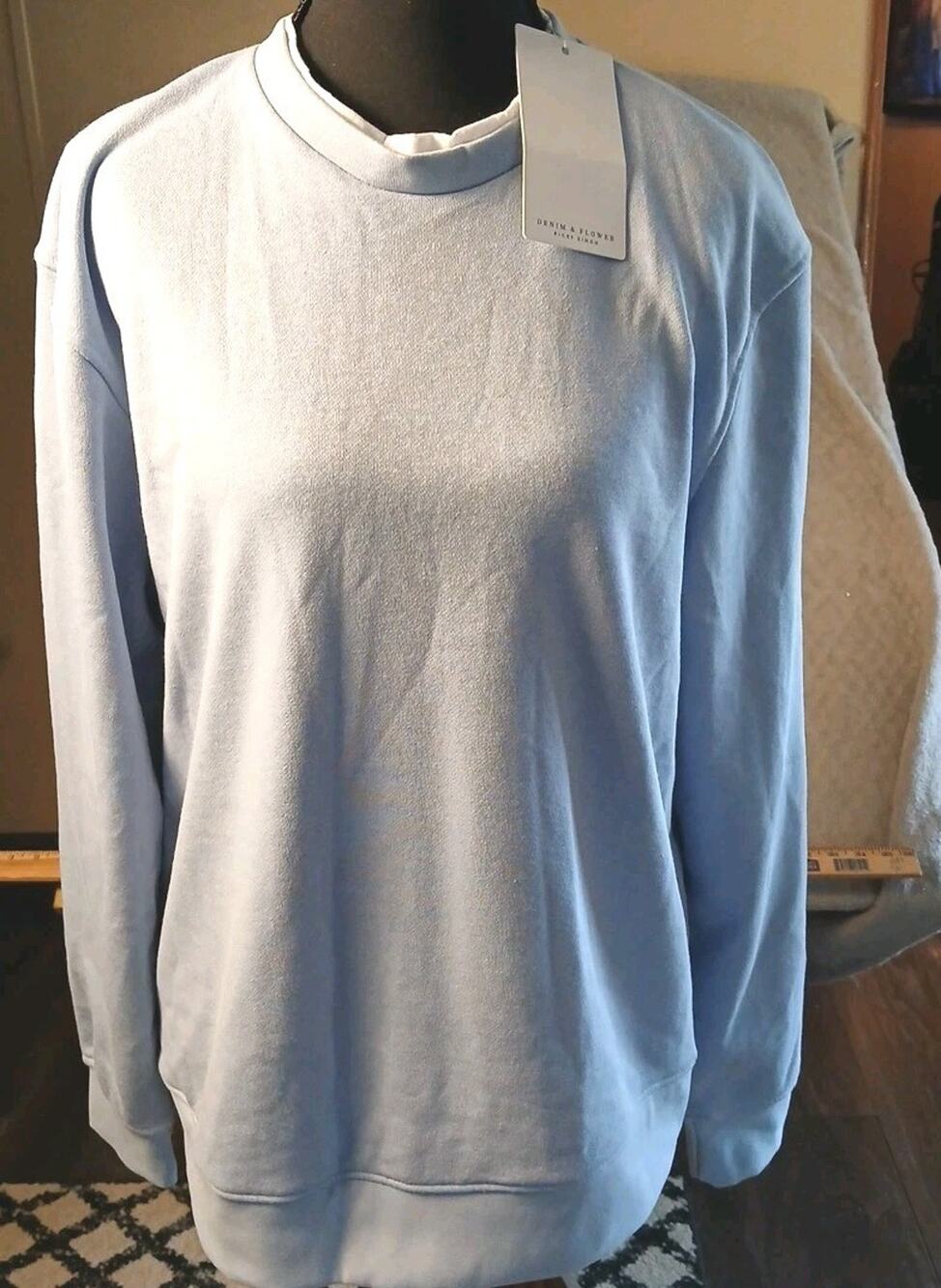 Denim And Flowers Pullover Sweatshirt Womens Size S Baby Blue NWT
